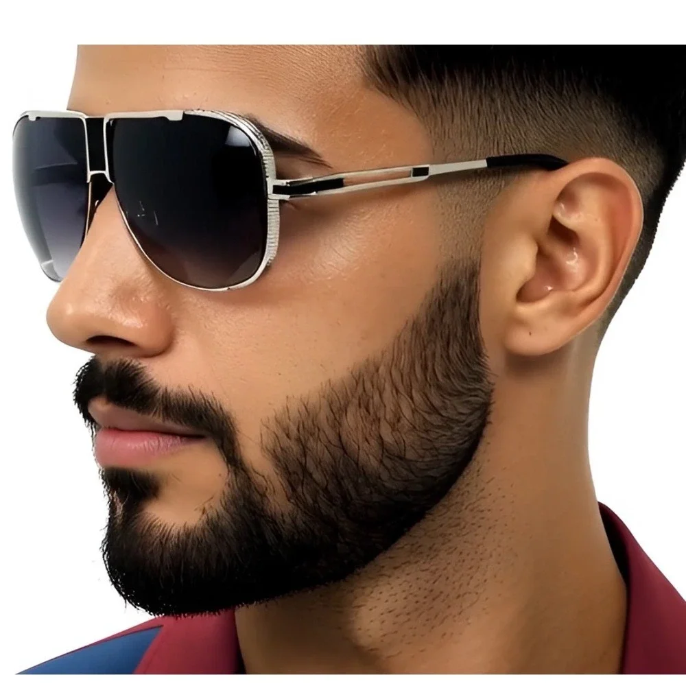 Mens Sunglasses Silver Square Frame Black Lens‎ Fashion Trendy Driving UV Lentes